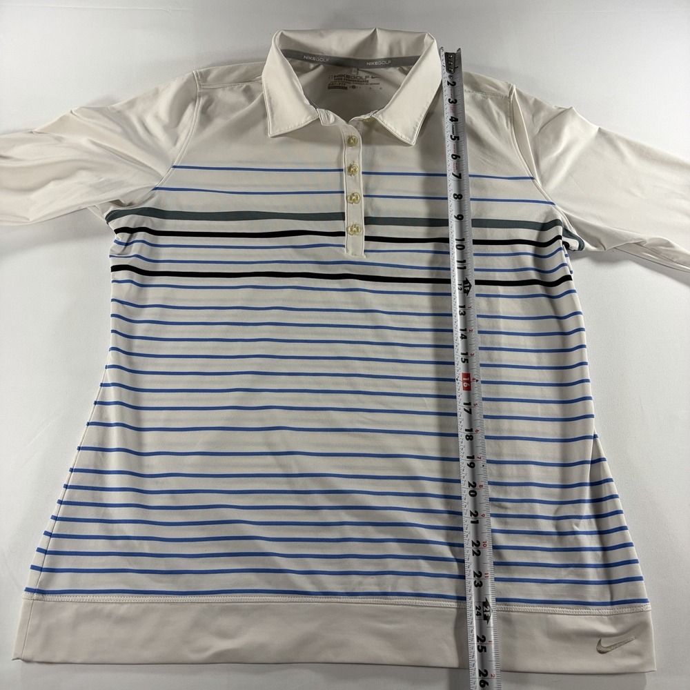 Nike Golf Polo Womens Large White Blue Striped Dri-FIT Tour Performance Shirt - Picture 5 of 5